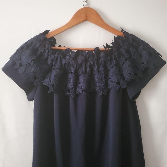 JODIFL Women's Lace Off-Shoulder Short Sleeve Black Blouse Size Small NWT - Picture 4 of 14